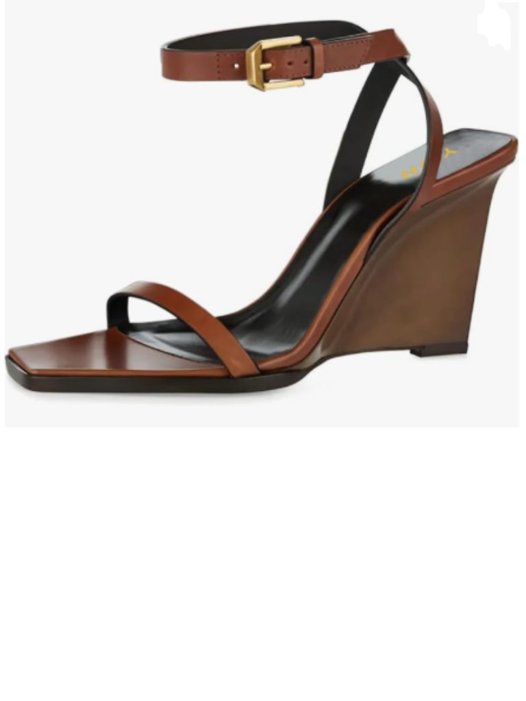 Ydn Brown Open Square Toe Ankle Strap Buckle Sandals Wedge High Heeled Shoes